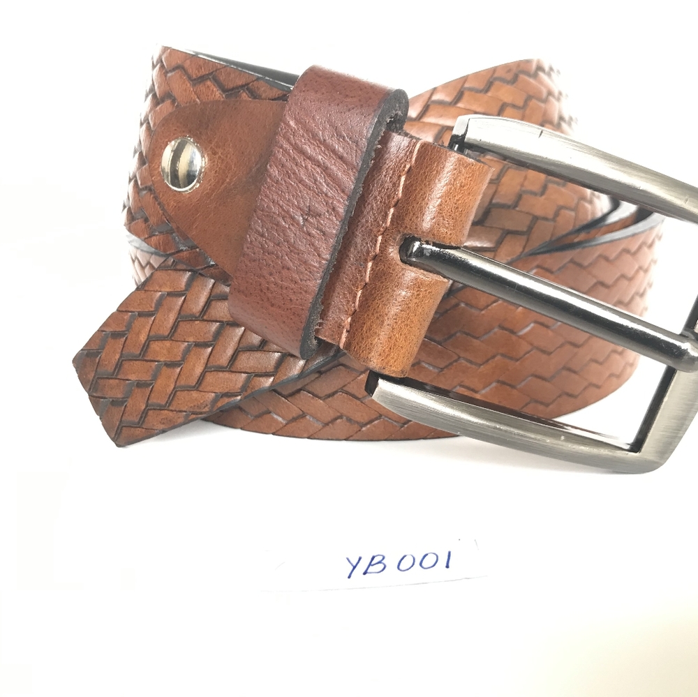 Brown leather belt, embossed, Men's Belt - Picture 4 of 5